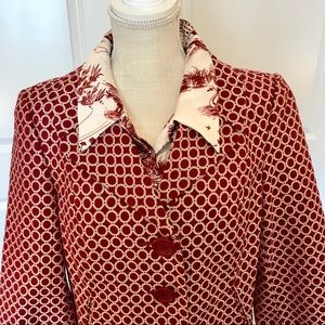 J20_RAFAELLA..Burgundy and White geo-print jacket